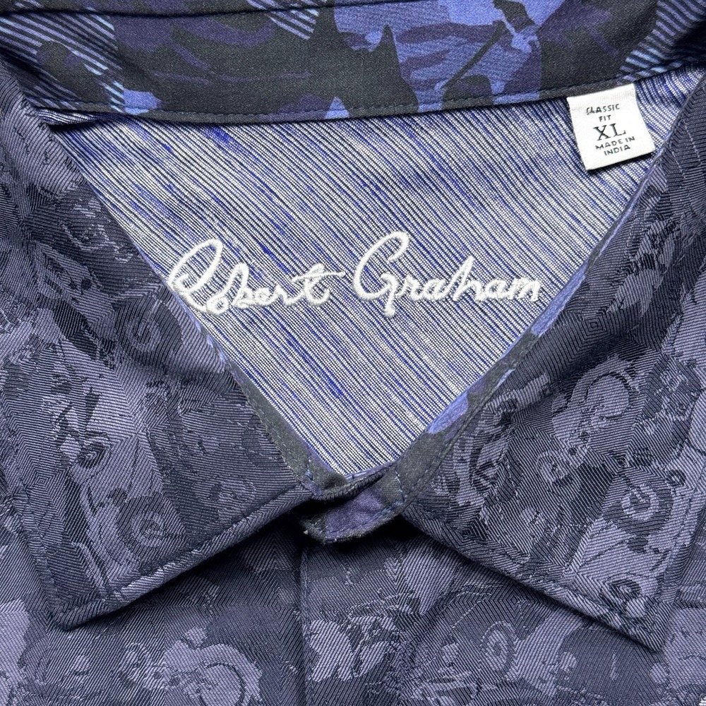 Robert Graham Shirt Mens XL Blue Junk Yard Car Motorcycle Classic Fit Flip Cuff - Picture 5 of 11